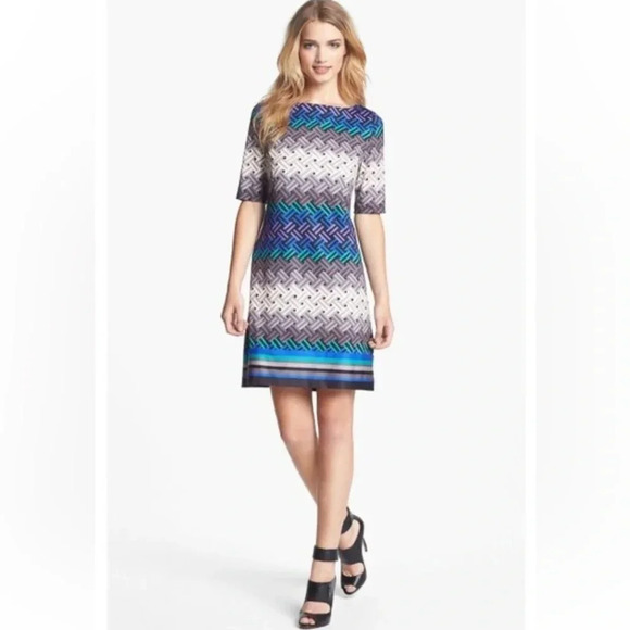Jessica Howard Women Beautiful Geometric Print Elbow Sleeve Shift Dress Size XL - Picture 1 of 9